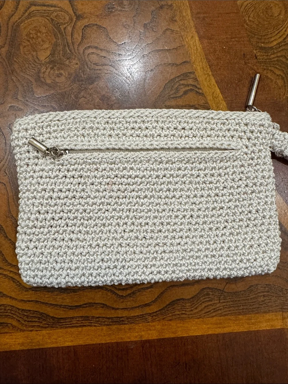 The Sak Cream Crochet Wristlet Clutch